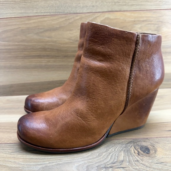 KORK EASE Wedge Chandra Booties Womens 8.5 M Cognac Leather Zip - Picture 3 of 11